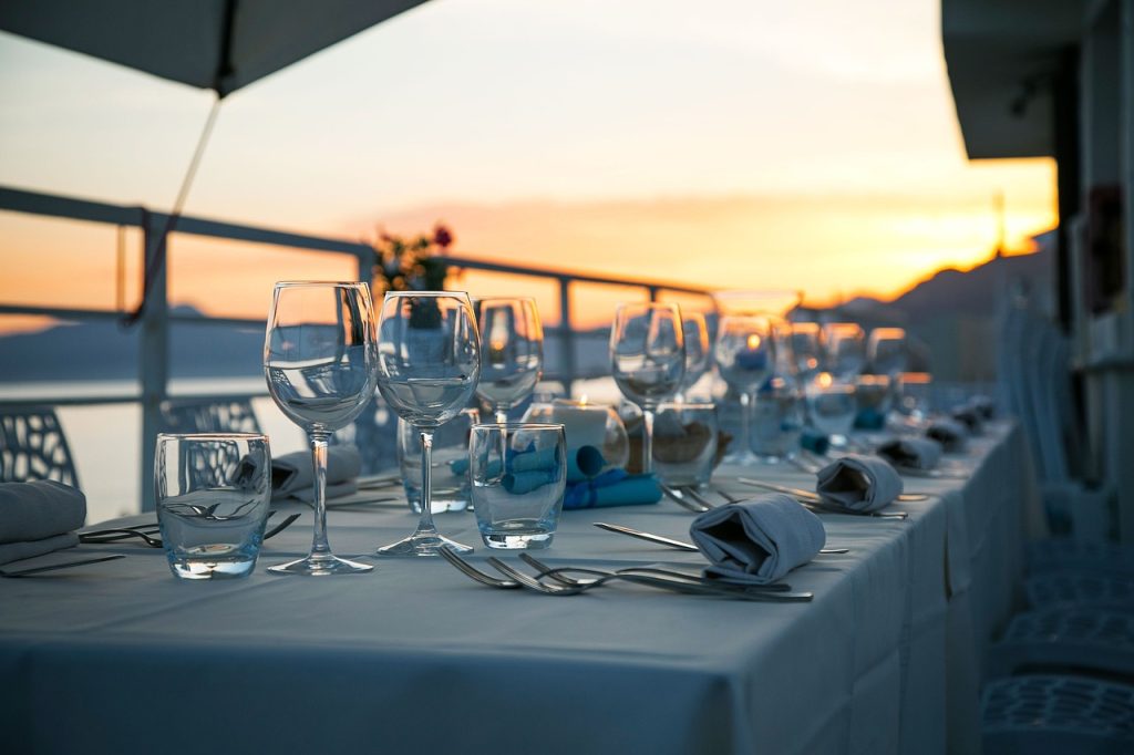 table, glassware, cutlery